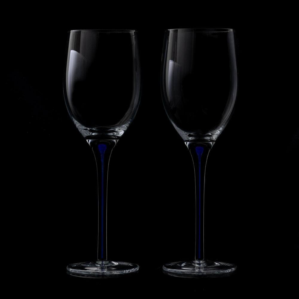 Vintage Lenox Impromptu Crystal Wine Glasses w/Cobalt Blue Teardrop Stem MCM EUC